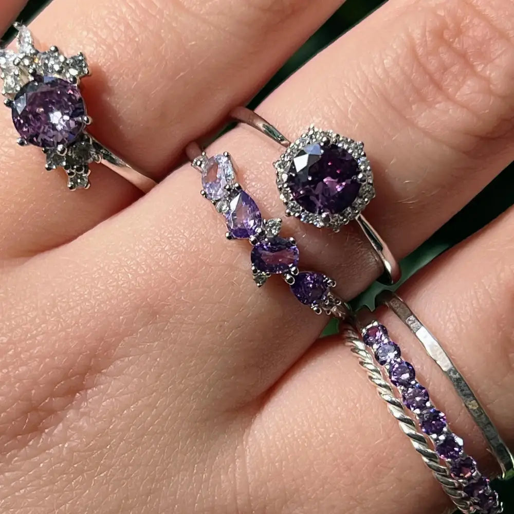 Vintage Hexagon Ring - Amethyst Rings Handmade Handcrafted