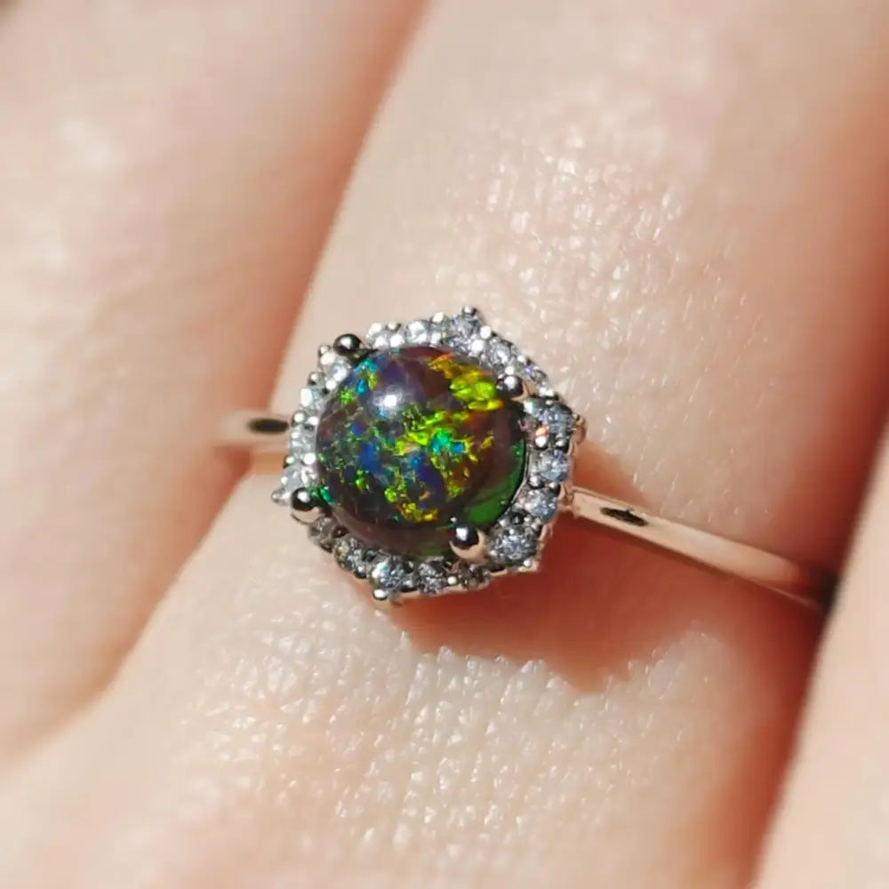 Vintage Hexagon Ring - Black Opal Rings Handmade Handcrafted