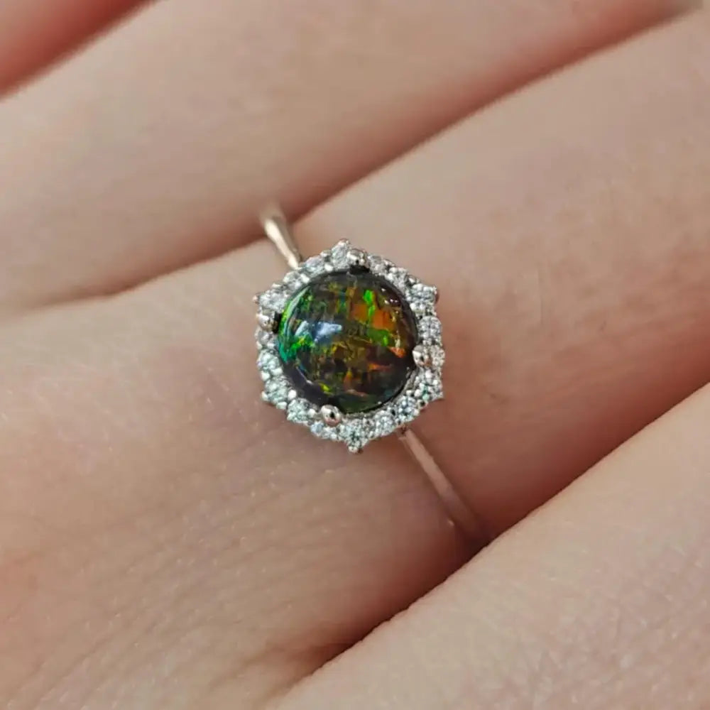 Vintage Hexagon Ring - Black Opal Rings Handmade Handcrafted
