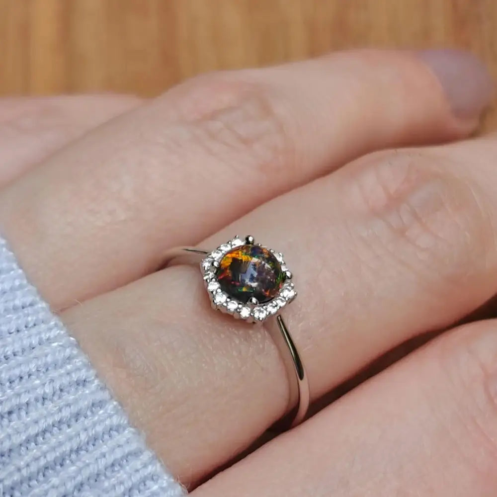 Vintage Hexagon Ring - Black Opal Rings Handmade Handcrafted