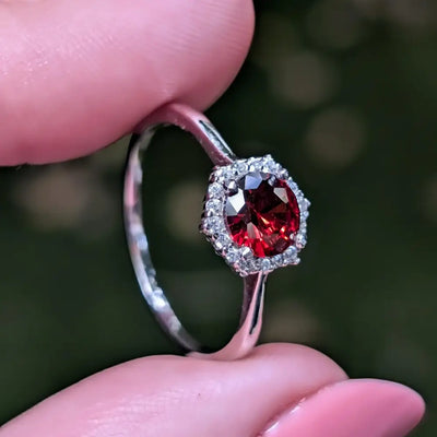 Vintage Hexagon Ring - Garnet Rings Handmade Handcrafted
