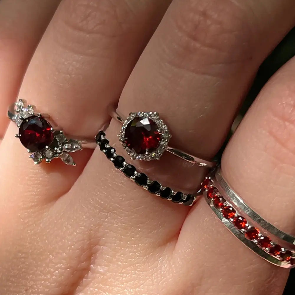 Vintage Hexagon Ring - Garnet Rings Handmade Handcrafted