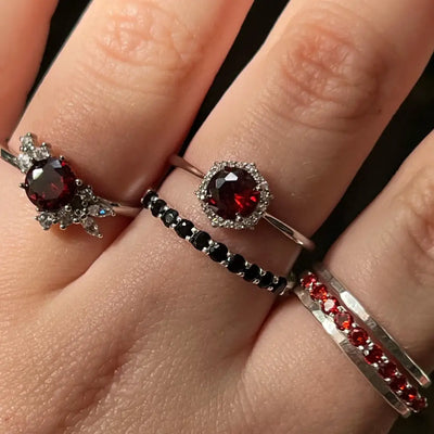 Vintage Hexagon Ring - Garnet Rings Handmade Handcrafted