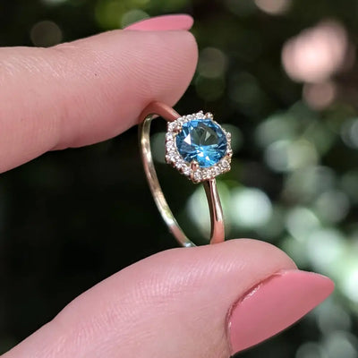 Vintage Hexagon Ring - London Blue Topaz Rings Handmade Handcrafted