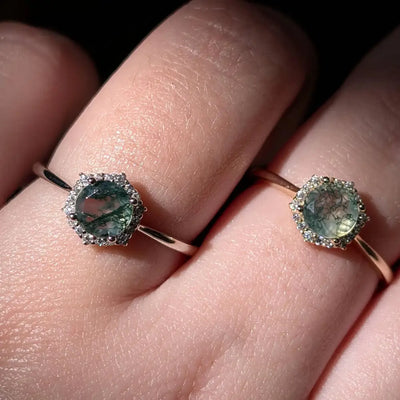 Vintage Hexagon Ring - Moss Agate Rings Handmade Handcrafted