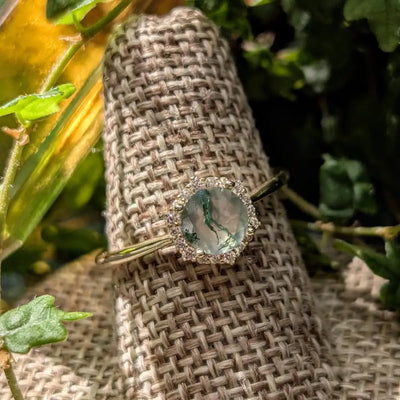 Vintage Hexagon Ring - Moss Agate Rings Handmade Handcrafted