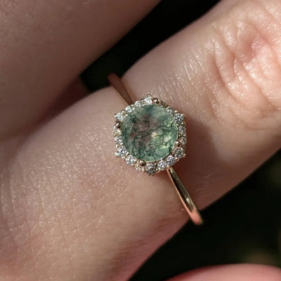 Vintage Hexagon Ring - Moss Agate Rings Handmade Handcrafted