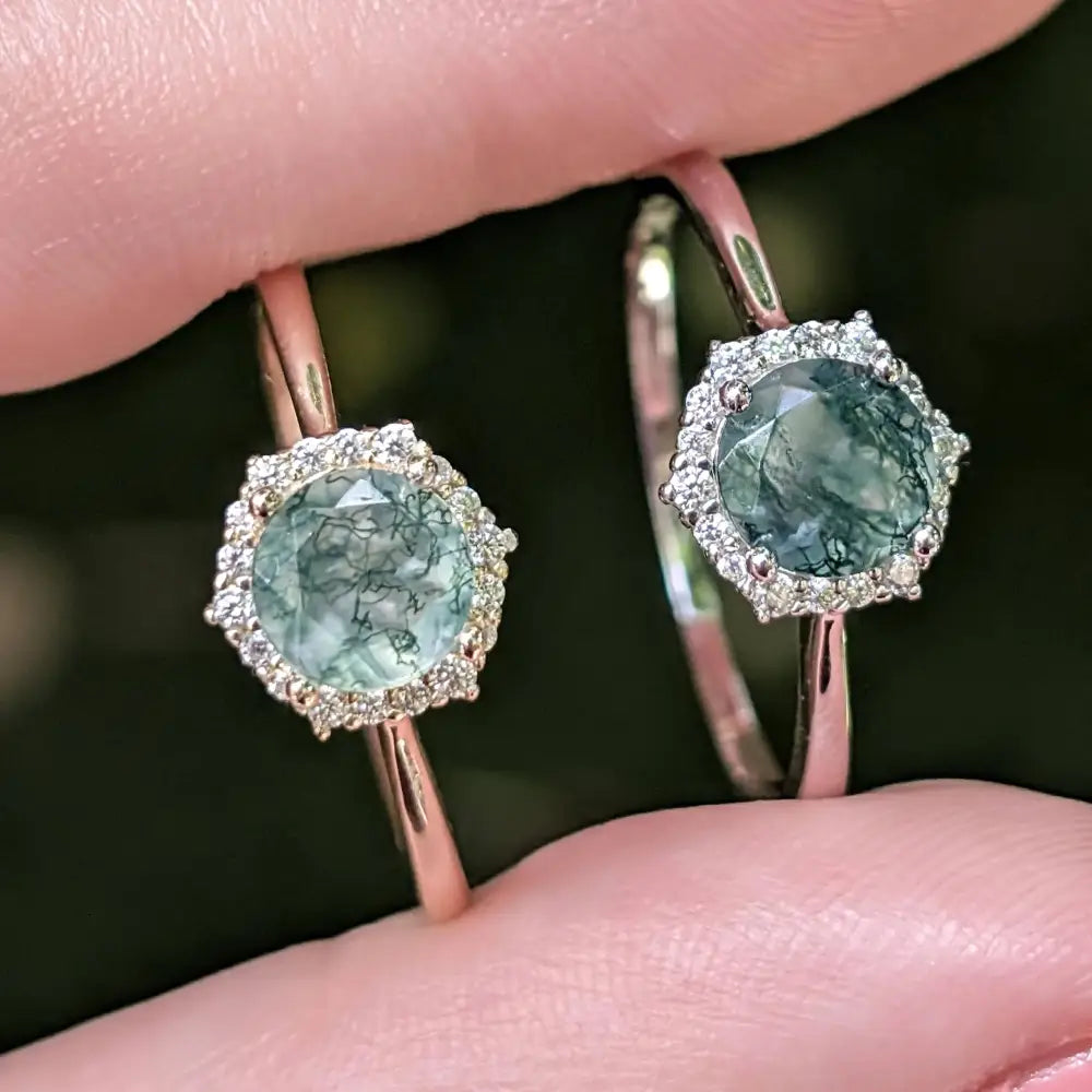 Vintage Hexagon Ring - Moss Agate Rings Handmade Handcrafted