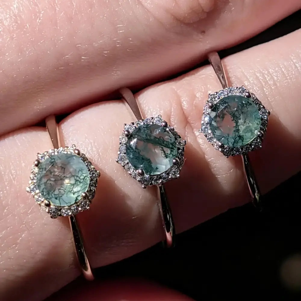 Vintage Hexagon Ring - Moss Agate Rings Handmade Handcrafted