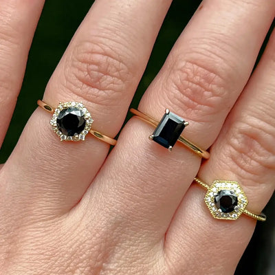 Vintage Hexagon Ring - Onyx Rings Handmade Handcrafted