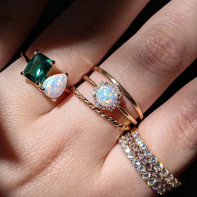 Vintage Hexagon Ring - Opal Rings Handmade Handcrafted