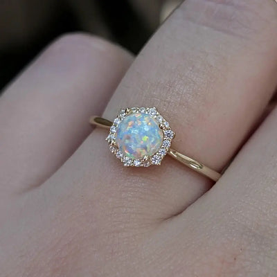 Vintage Hexagon Ring - Opal Rings Handmade Handcrafted