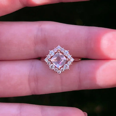Vintage Square Morganite Halo Ring Rings Handmade Handcrafted
