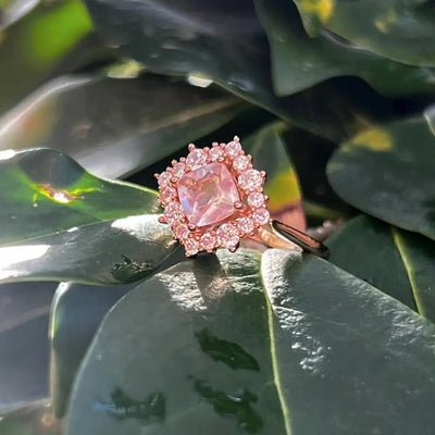 Vintage Square Morganite Halo Ring Rings Handmade Handcrafted