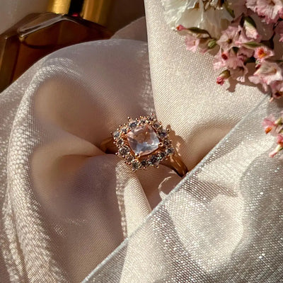 Vintage Square Morganite Halo Ring Rings Handmade Handcrafted