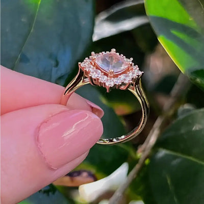 Vintage Square Morganite Halo Ring Rings Handmade Handcrafted
