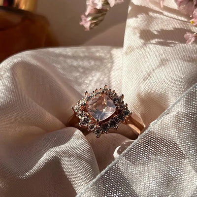Vintage Square Morganite Halo Ring Rings Handmade Handcrafted