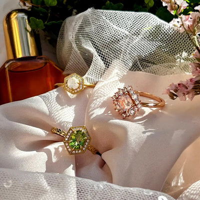 Vintage Square Morganite Halo Ring Rings Handmade Handcrafted