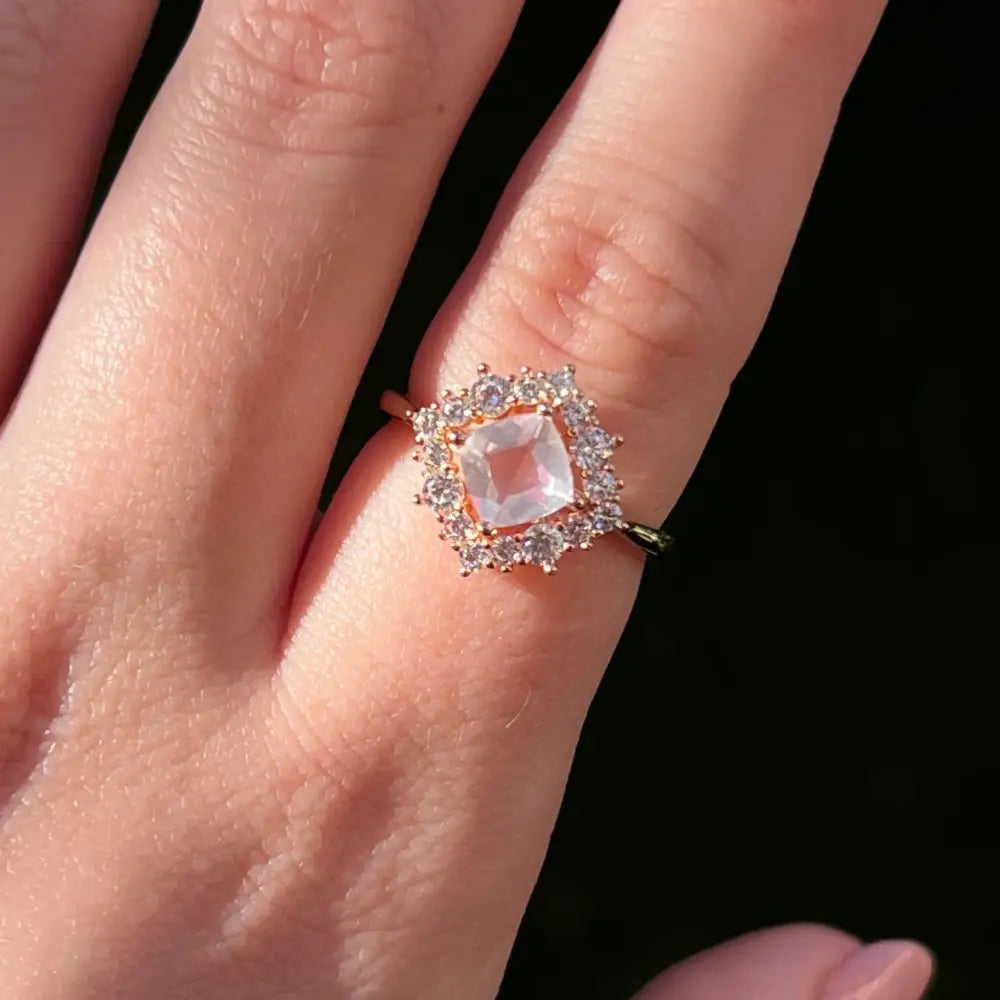 Vintage Square Morganite Halo Ring Rings Handmade Handcrafted