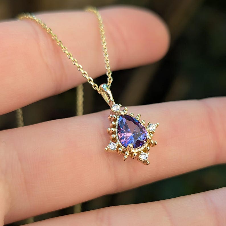 Vintage Teardrop Amethyst Halo Pendant Necklace Necklaces Handmade Handcrafted