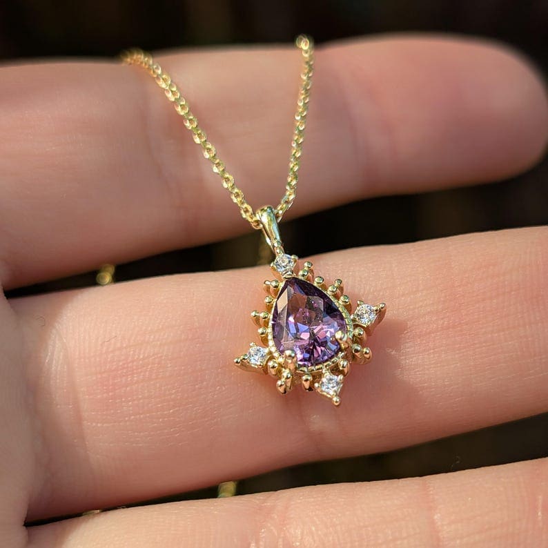 Vintage Teardrop Amethyst Halo Pendant Necklace Necklaces Handmade Handcrafted