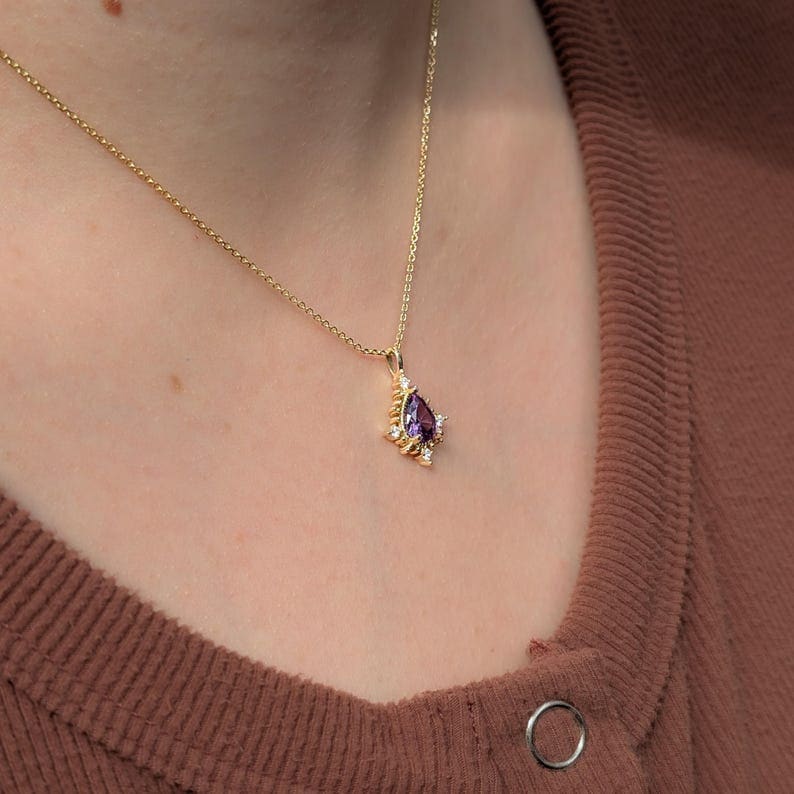 Vintage Teardrop Amethyst Halo Pendant Necklace Necklaces Handmade Handcrafted