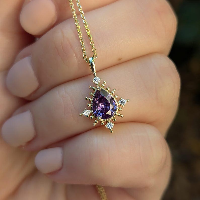 Vintage Teardrop Amethyst Halo Pendant Necklace Necklaces Handmade Handcrafted