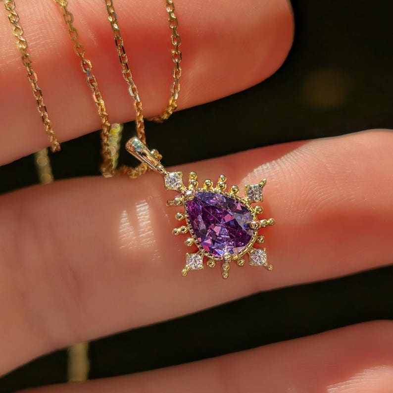 Vintage Teardrop Amethyst Halo Pendant Necklace Necklaces Handmade Handcrafted