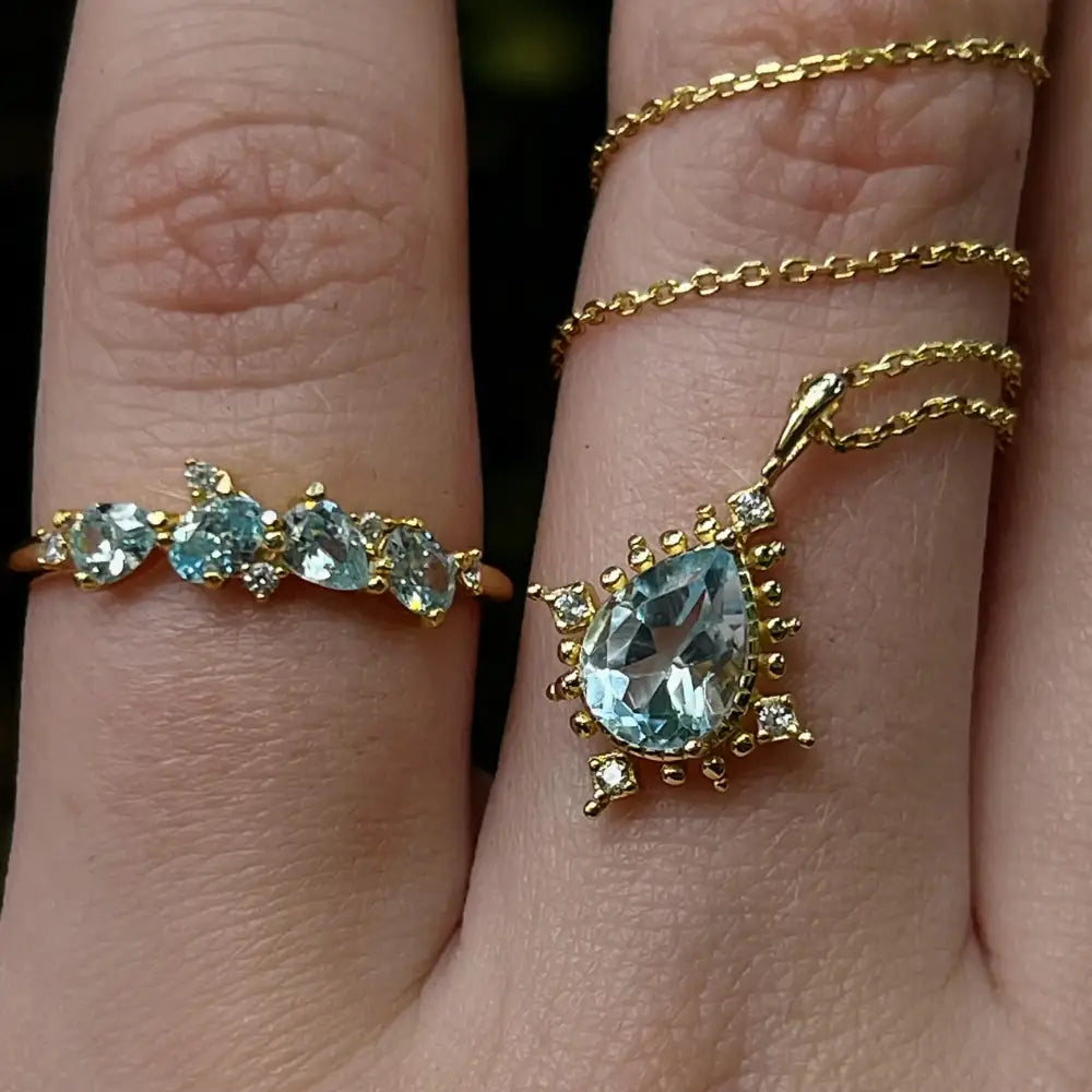 Vintage Teardrop Aquamarine Halo Pendant Necklace Necklaces Handmade Handcrafted