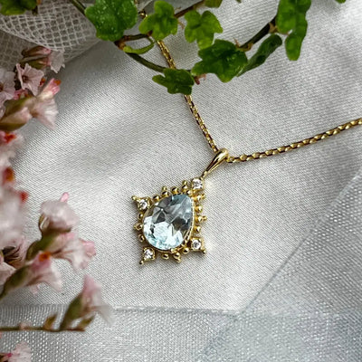 Vintage Teardrop Aquamarine Halo Pendant Necklace Necklaces Handmade Handcrafted