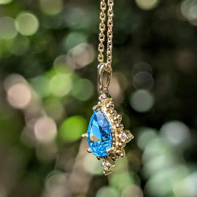 Vintage Teardrop Blue Topaz Halo Pendant Necklace Necklaces Handmade Handcrafted