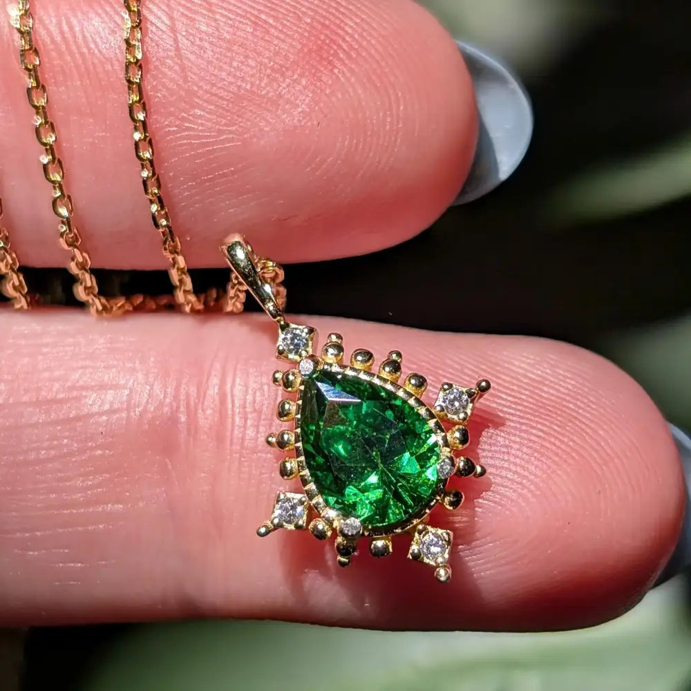 Vintage Teardrop Emerald Halo Pendant Necklace Necklaces Handmade Handcrafted