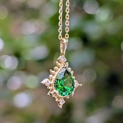 Vintage Teardrop Emerald Halo Pendant Necklace Necklaces Handmade Handcrafted