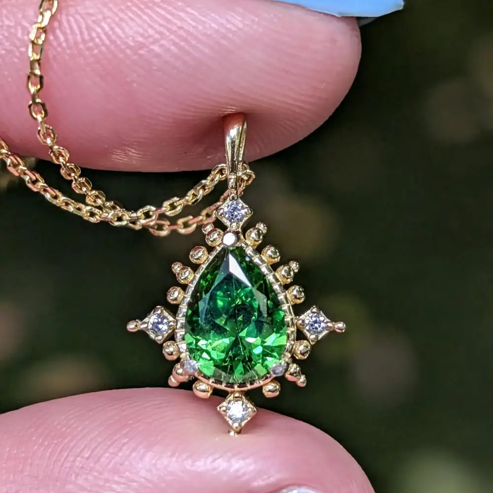 Vintage Teardrop Emerald Halo Pendant Necklace Necklaces Handmade Handcrafted