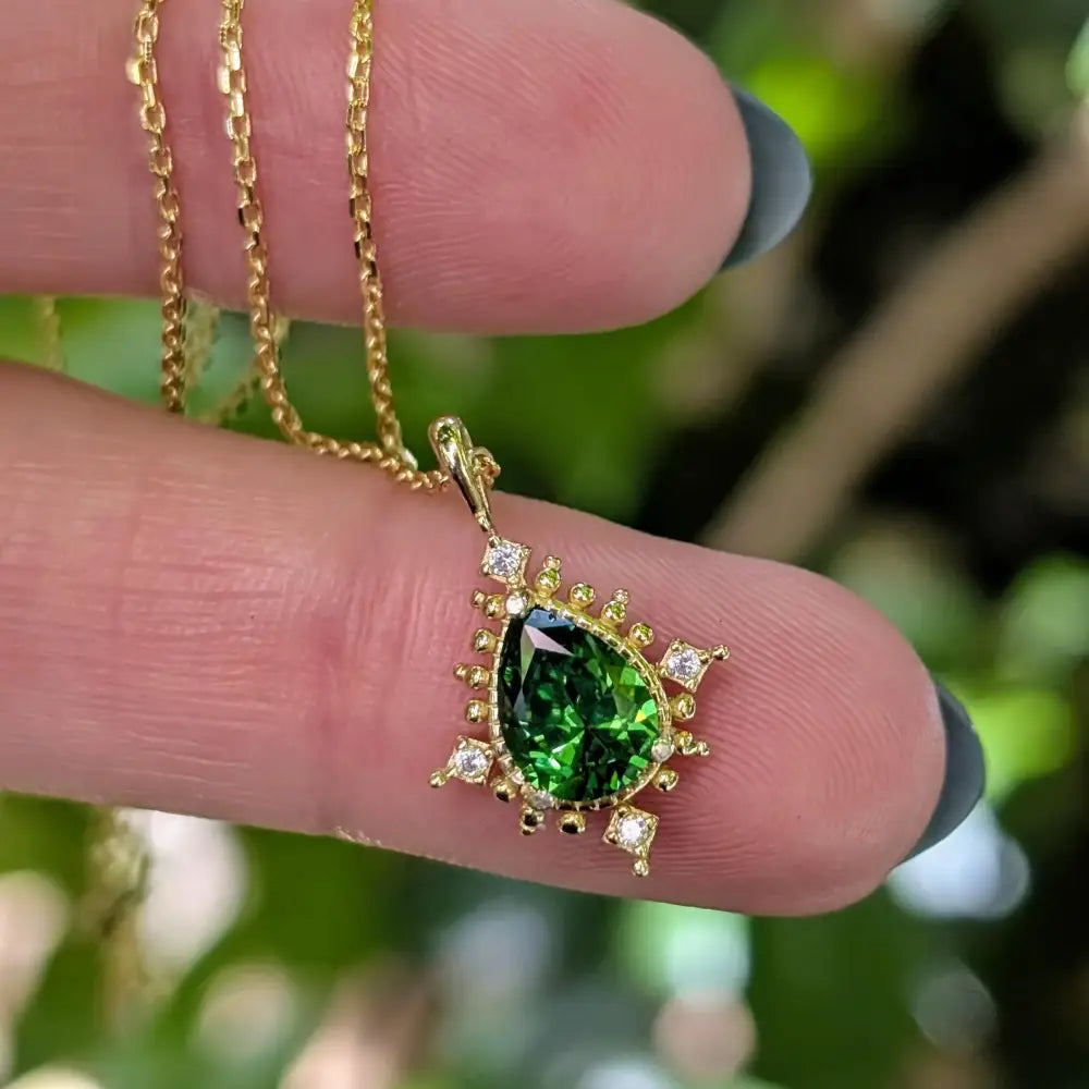 Vintage Teardrop Emerald Halo Pendant Necklace Necklaces Handmade Handcrafted