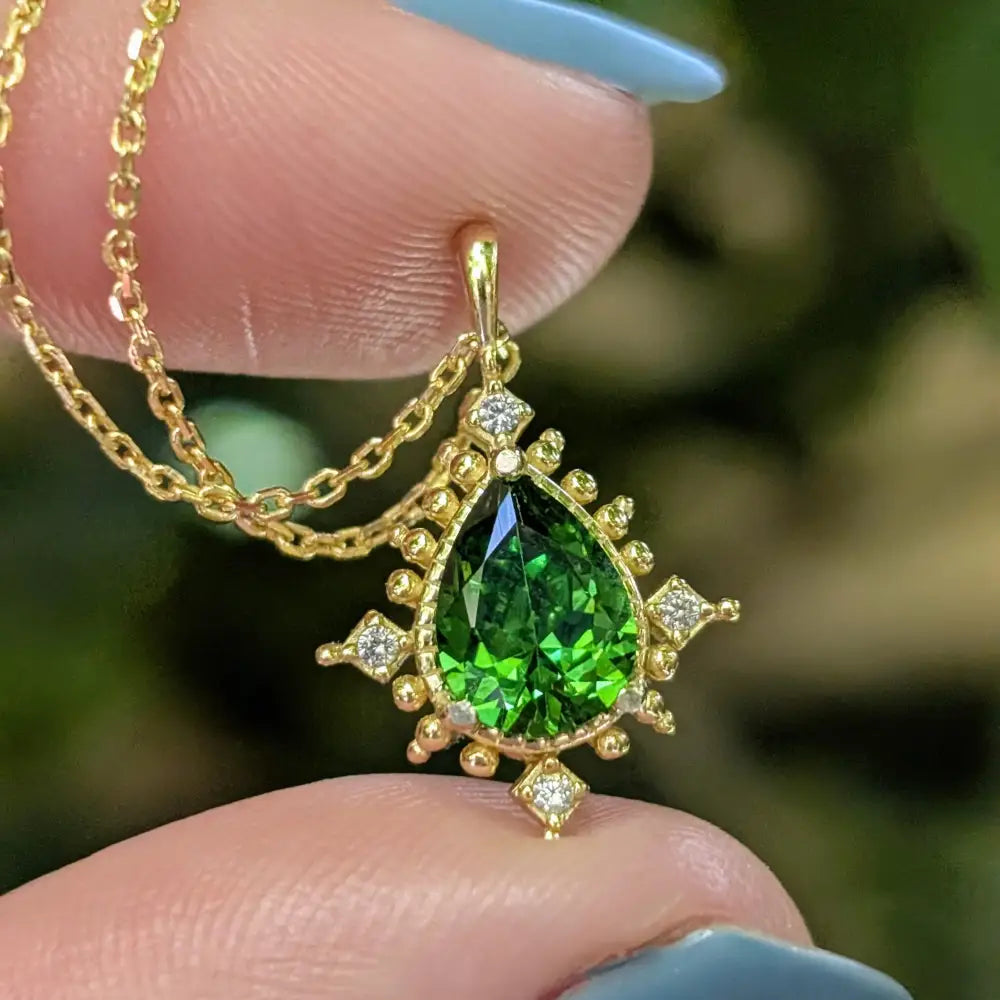 Vintage Teardrop Emerald Halo Pendant Necklace Necklaces Handmade Handcrafted