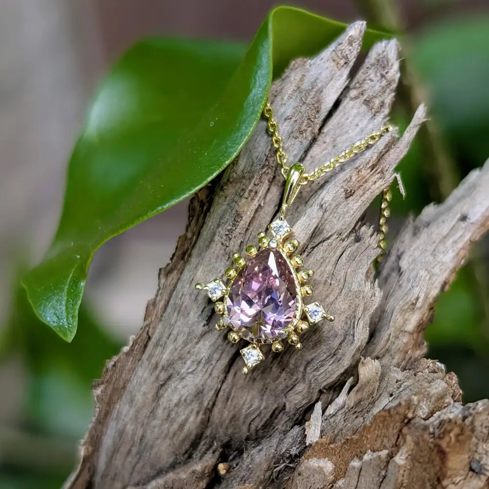 Vintage Teardrop Pink Tourmaline Halo Pendant Necklace Necklaces Handmade Handcrafted