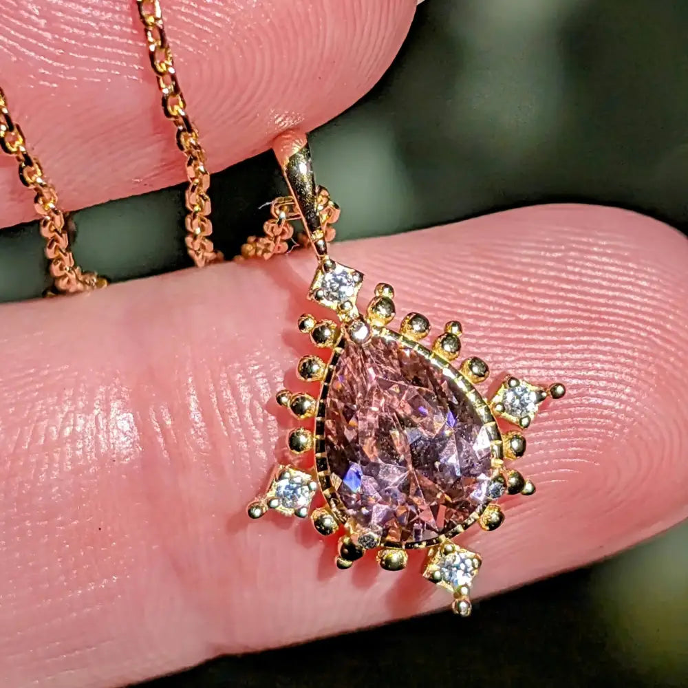 Vintage Teardrop Pink Tourmaline Halo Pendant Necklace Necklaces Handmade Handcrafted