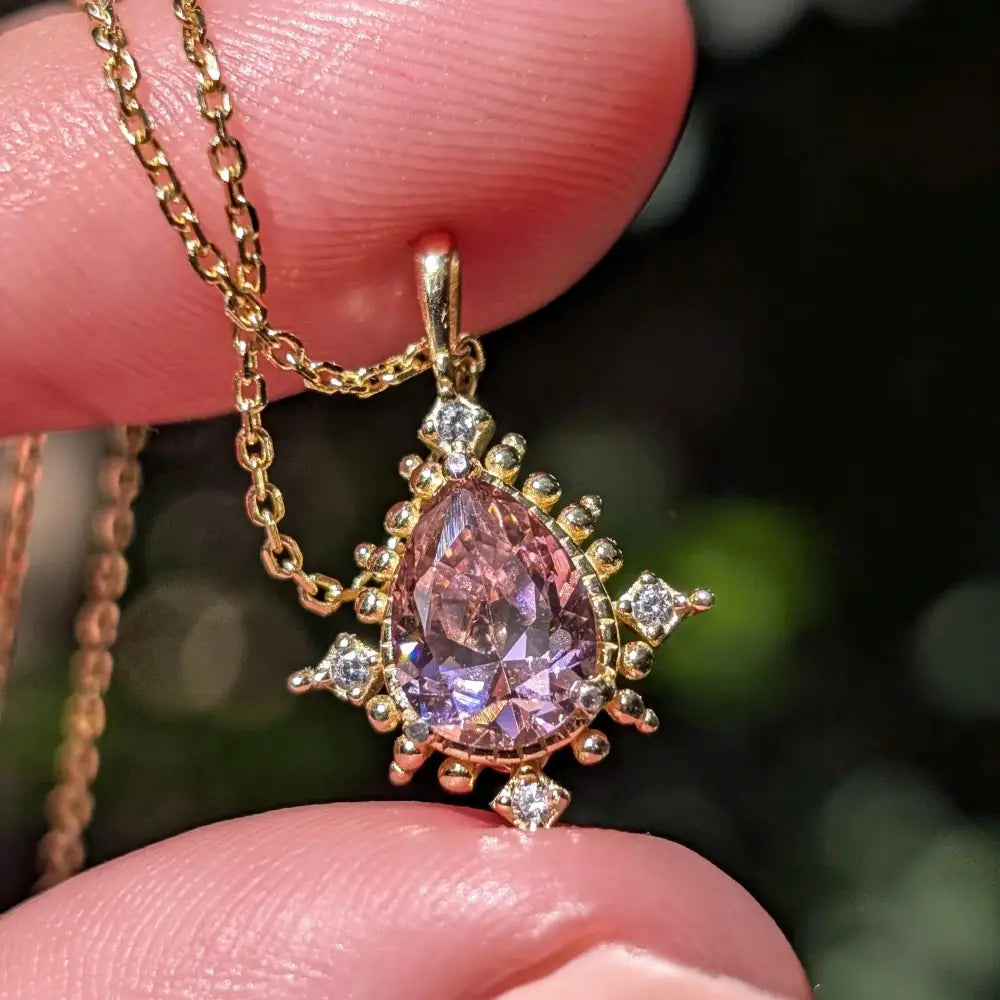 Vintage Teardrop Pink Tourmaline Halo Pendant Necklace Necklaces Handmade Handcrafted