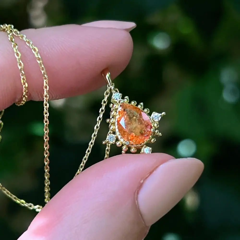 Vintage Teardrop Sunstone Halo Pendant Necklace Necklaces Handmade Handcrafted