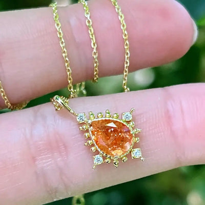 Vintage Teardrop Sunstone Halo Pendant Necklace Necklaces Handmade Handcrafted