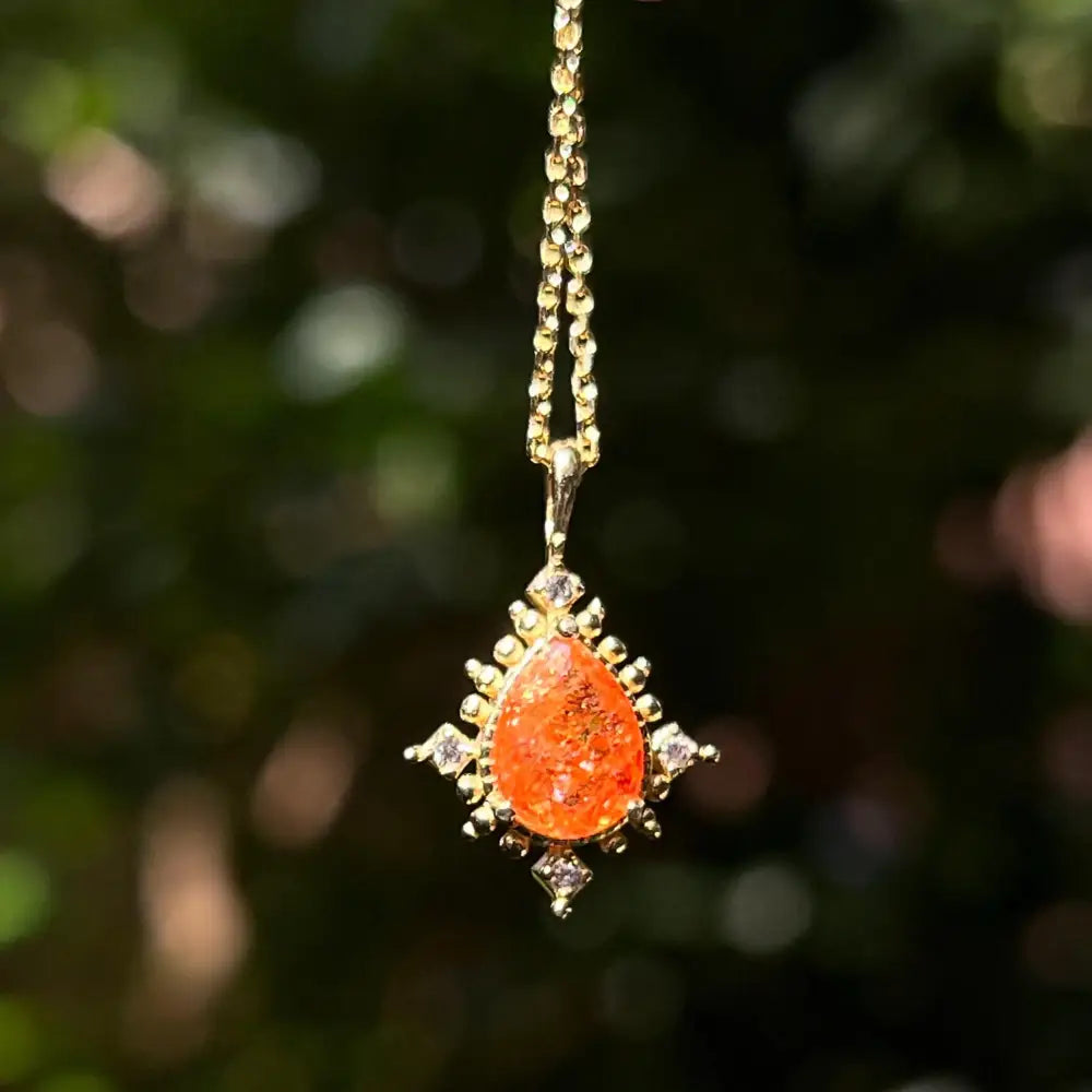 Vintage Teardrop Sunstone Halo Pendant Necklace Necklaces Handmade Handcrafted
