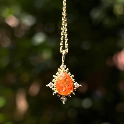 Vintage Teardrop Sunstone Halo Pendant Necklace Necklaces Handmade Handcrafted