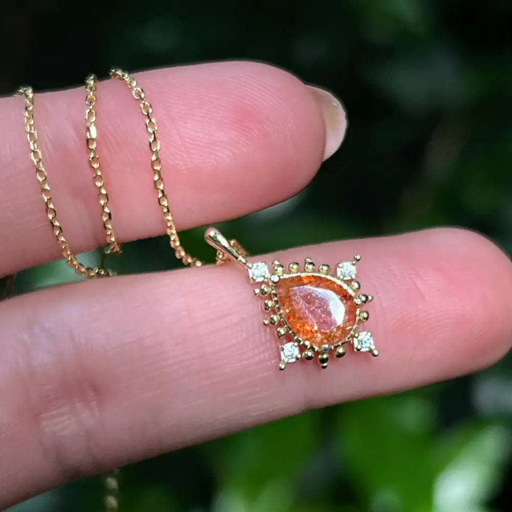 Vintage Teardrop Sunstone Halo Pendant Necklace Necklaces Handmade Handcrafted