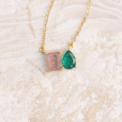 The Aurora - Watermelon Tourmaline Toi et Moi Necklace