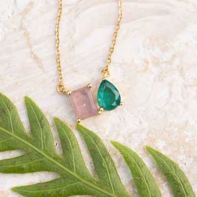 The Aurora - Watermelon Tourmaline Toi et Moi Necklace