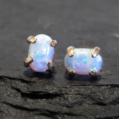 White Fire Opal Stud Earrings Earrings Handmade Handcrafted