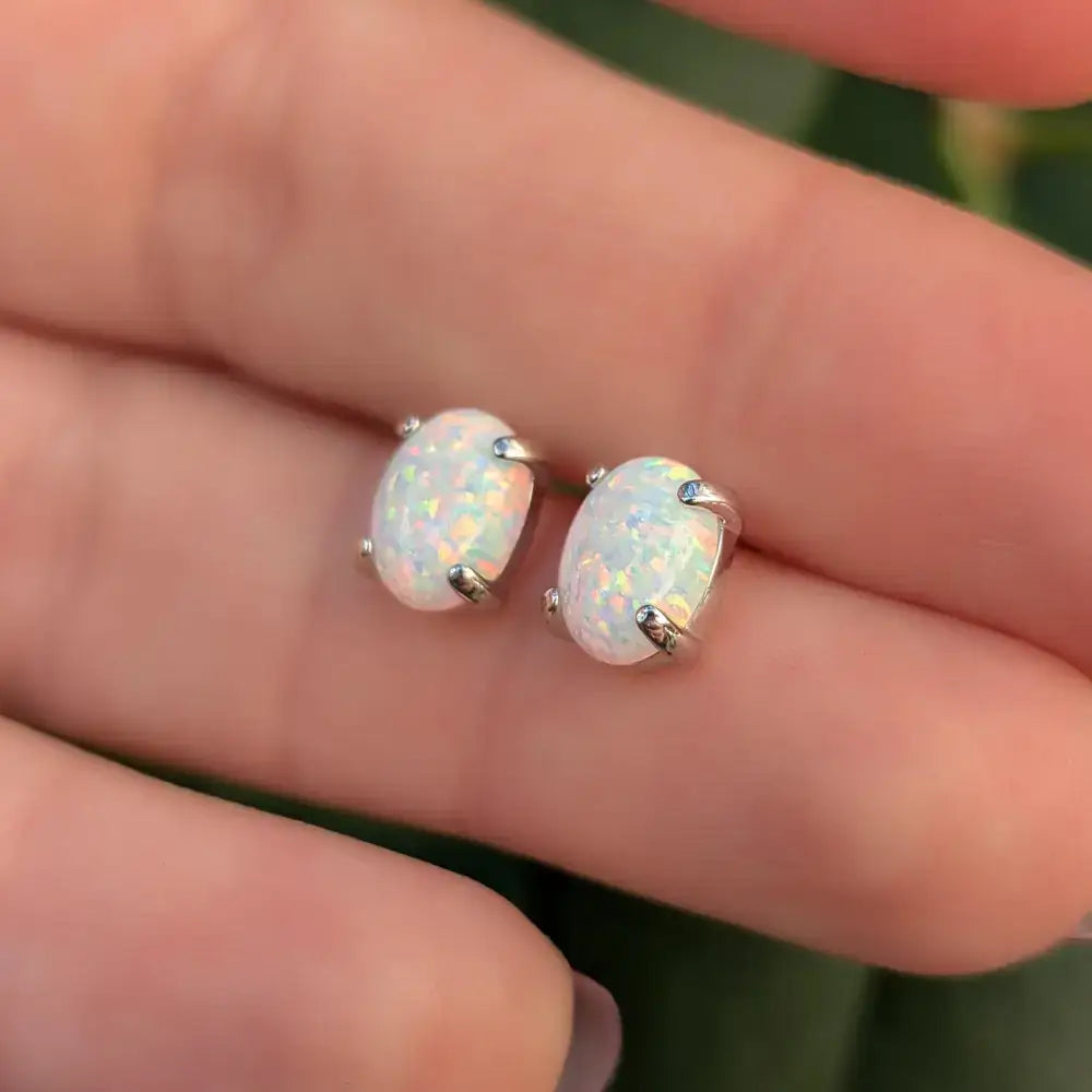 White Fire Opal Stud Earrings Earrings Handmade Handcrafted