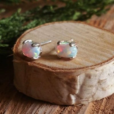 White Fire Opal Stud Earrings Earrings Handmade Handcrafted