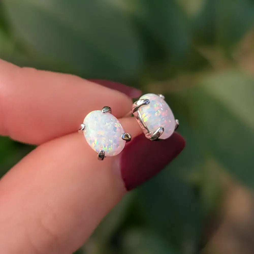 White Fire Opal Stud Earrings Earrings Handmade Handcrafted